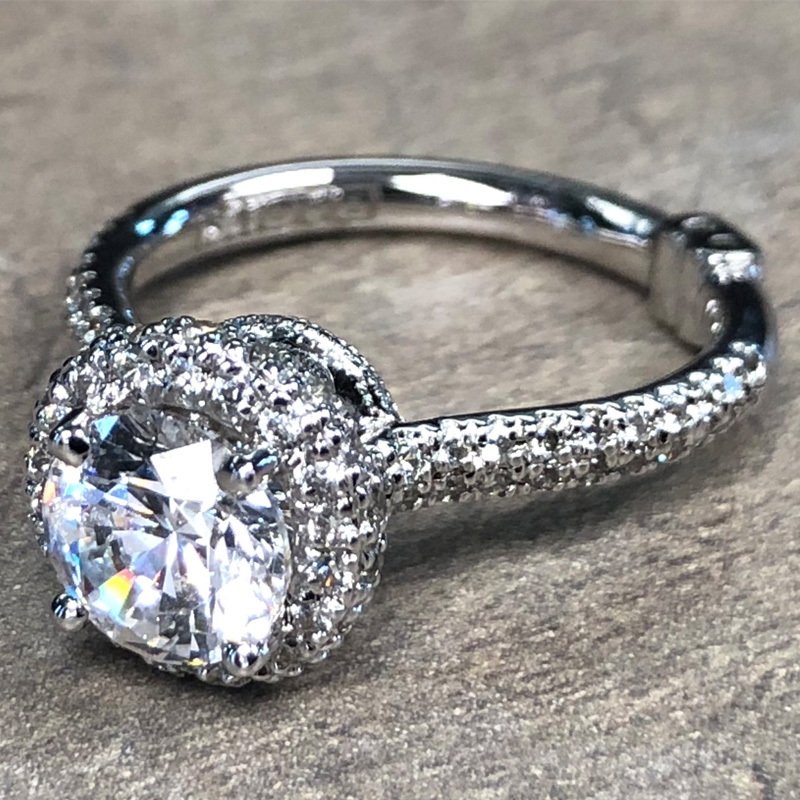 14K White Gold Halo Engagement Ring